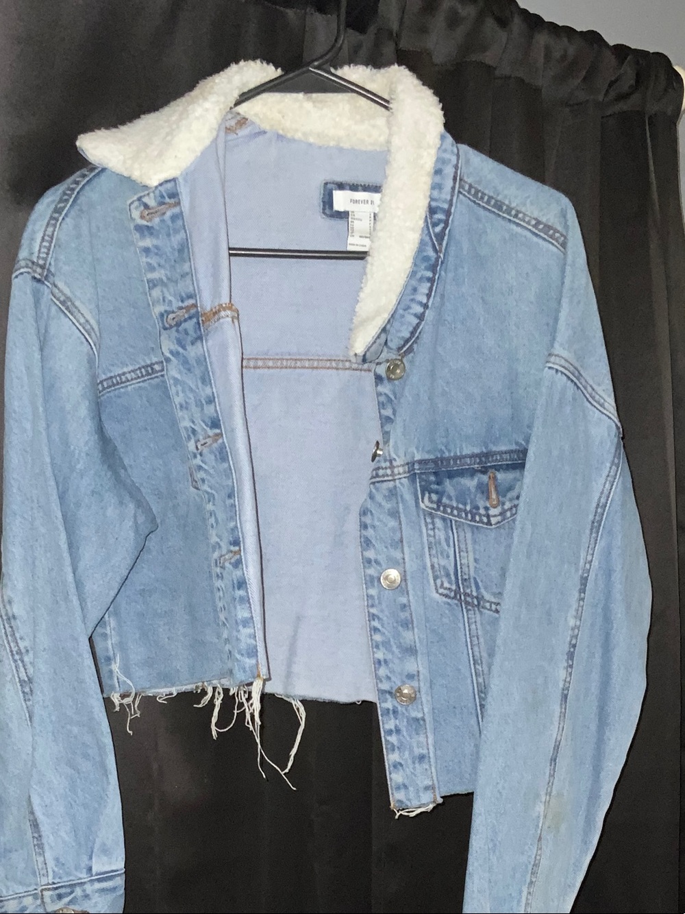 Forever 21 Light Blue Denim Jacket with White Sherpa Collar